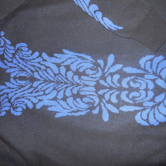 Pullover Sweater NEW Black Blue Ornamental Knit Top Long Sleeve - Picture 6 of 11